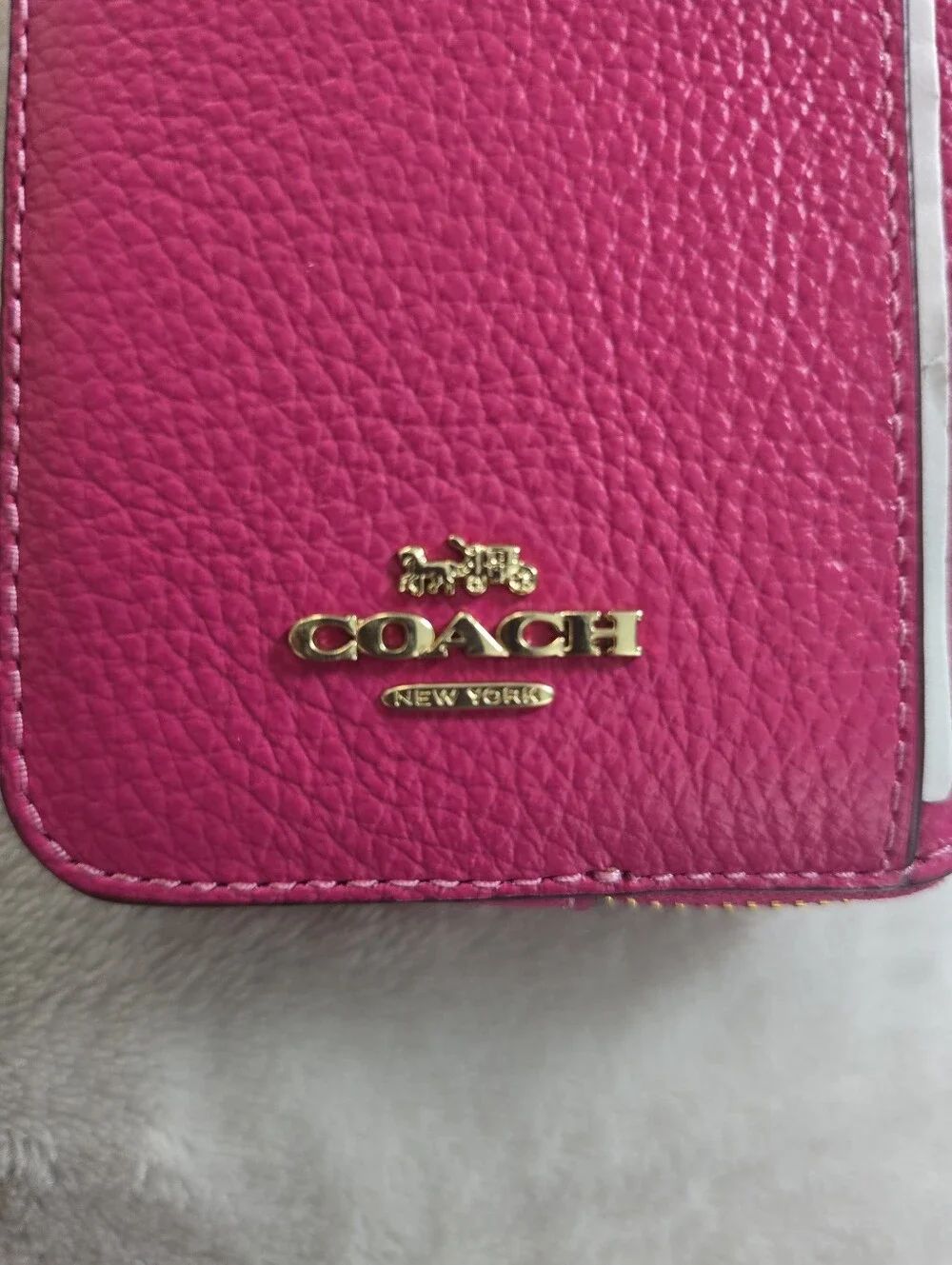 COACH Bold Pink Leather Card Case with Gold Chain